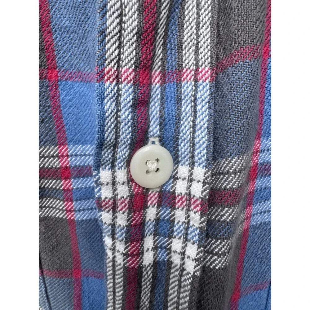 VTG 90s Polo Ralph Lauren Shipyard Supply Flannel Blue Shirt Large Loop Collar